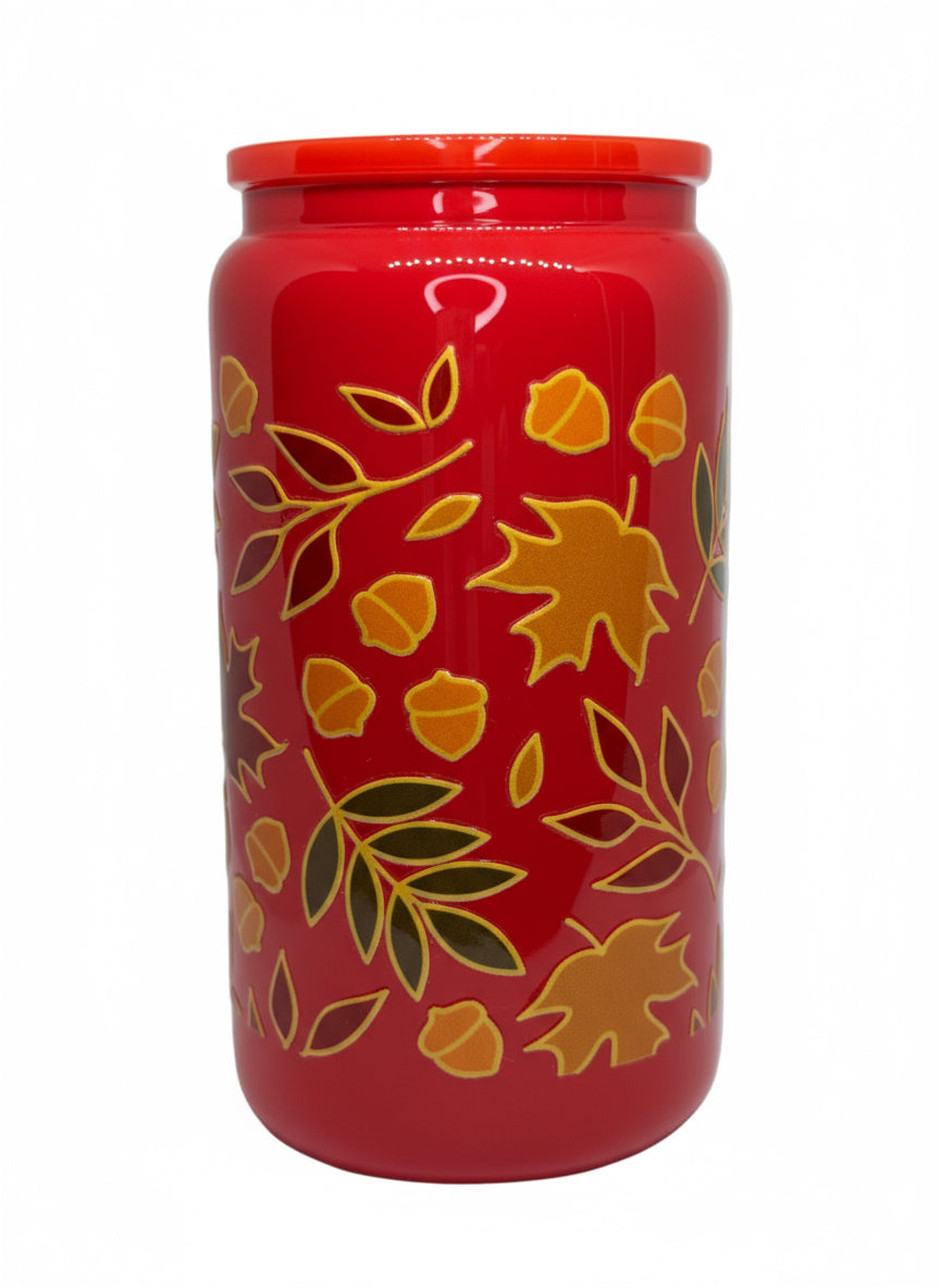 Autumn Leaves 16 oz Glass Cup