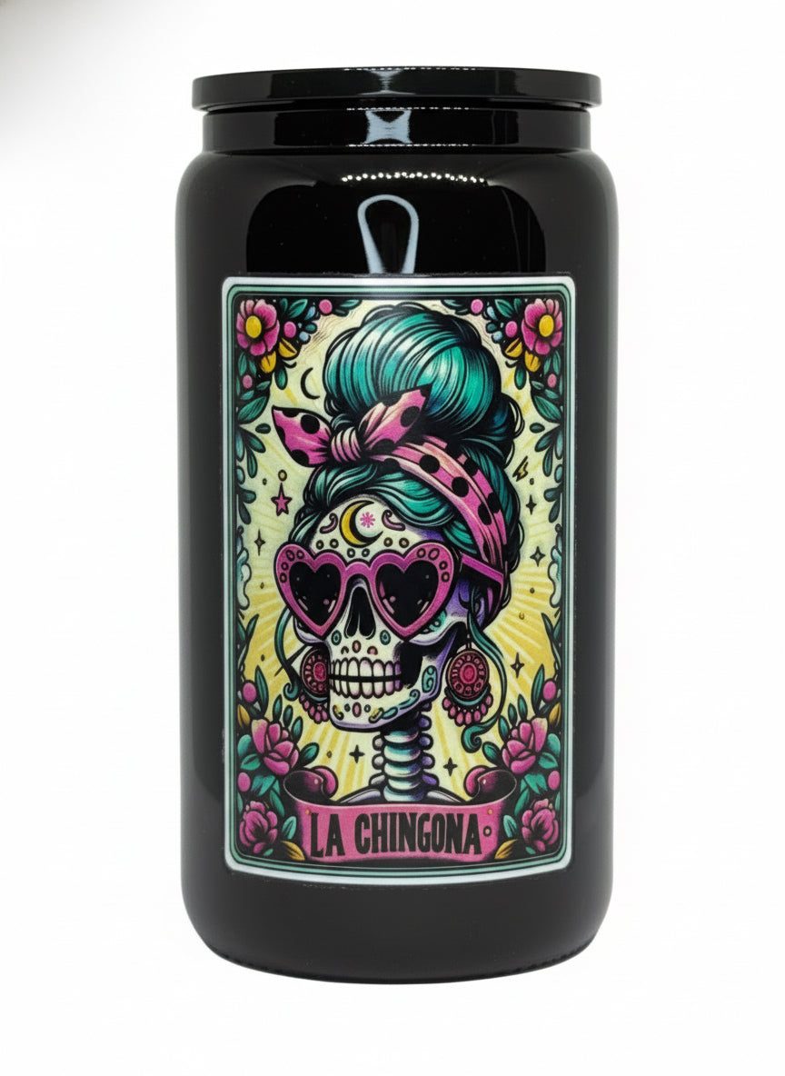 La Chingona Tarot Card 16 oz Glass Cup