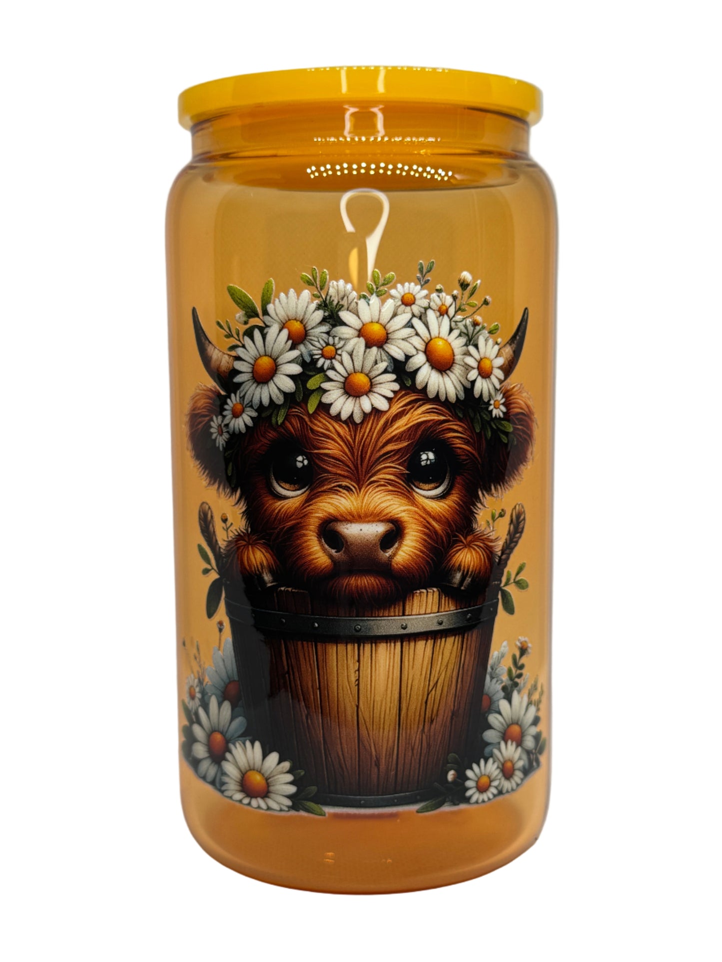 Daisy Cow 16 oz Glass Cup