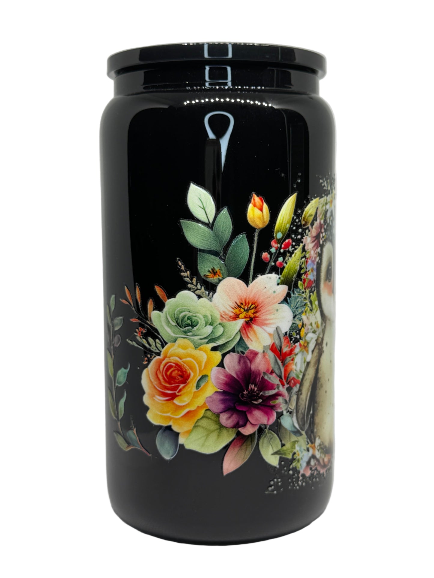 Floral Penguin 16 oz Glass Cup