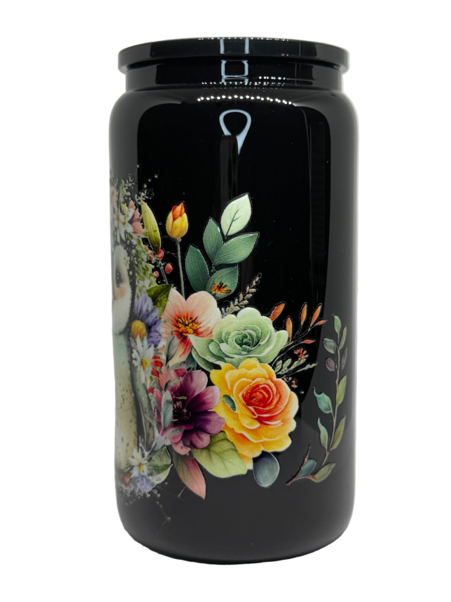 Floral Penguin 16 oz Glass Cup