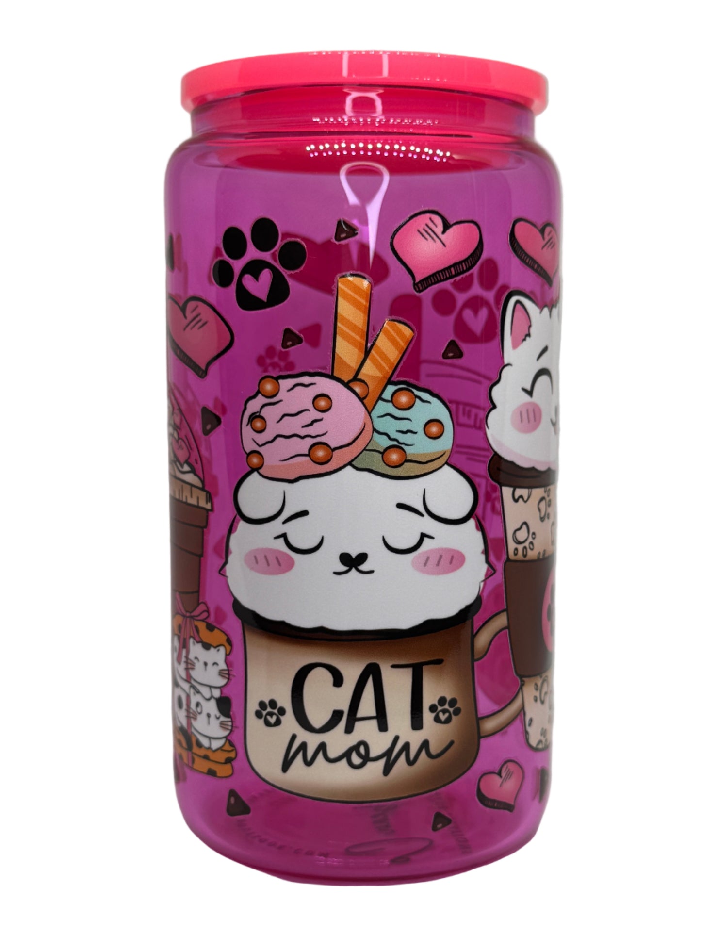 Cats & Coffee 16 oz Glass Cup