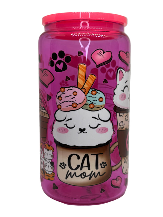 Cats & Coffee 16 oz Glass Cup