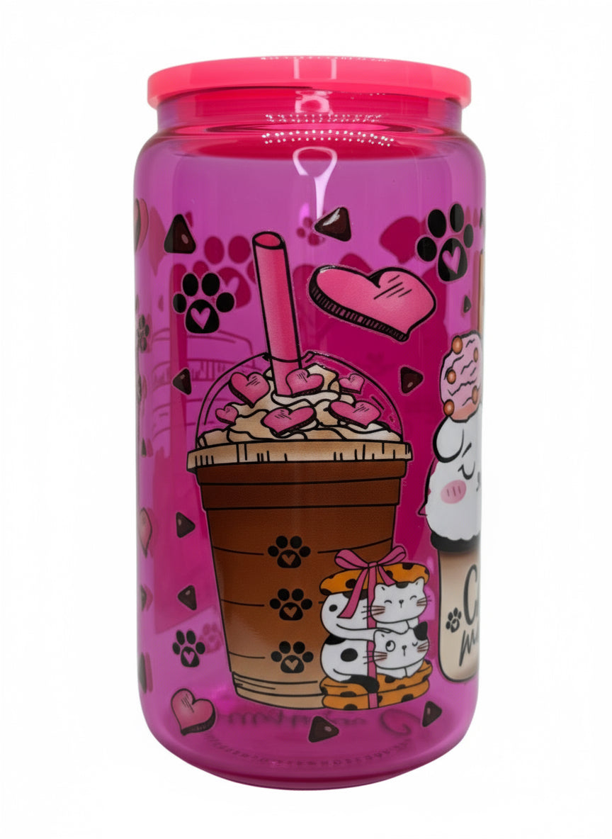 Cats & Coffee 16 oz Glass Cup