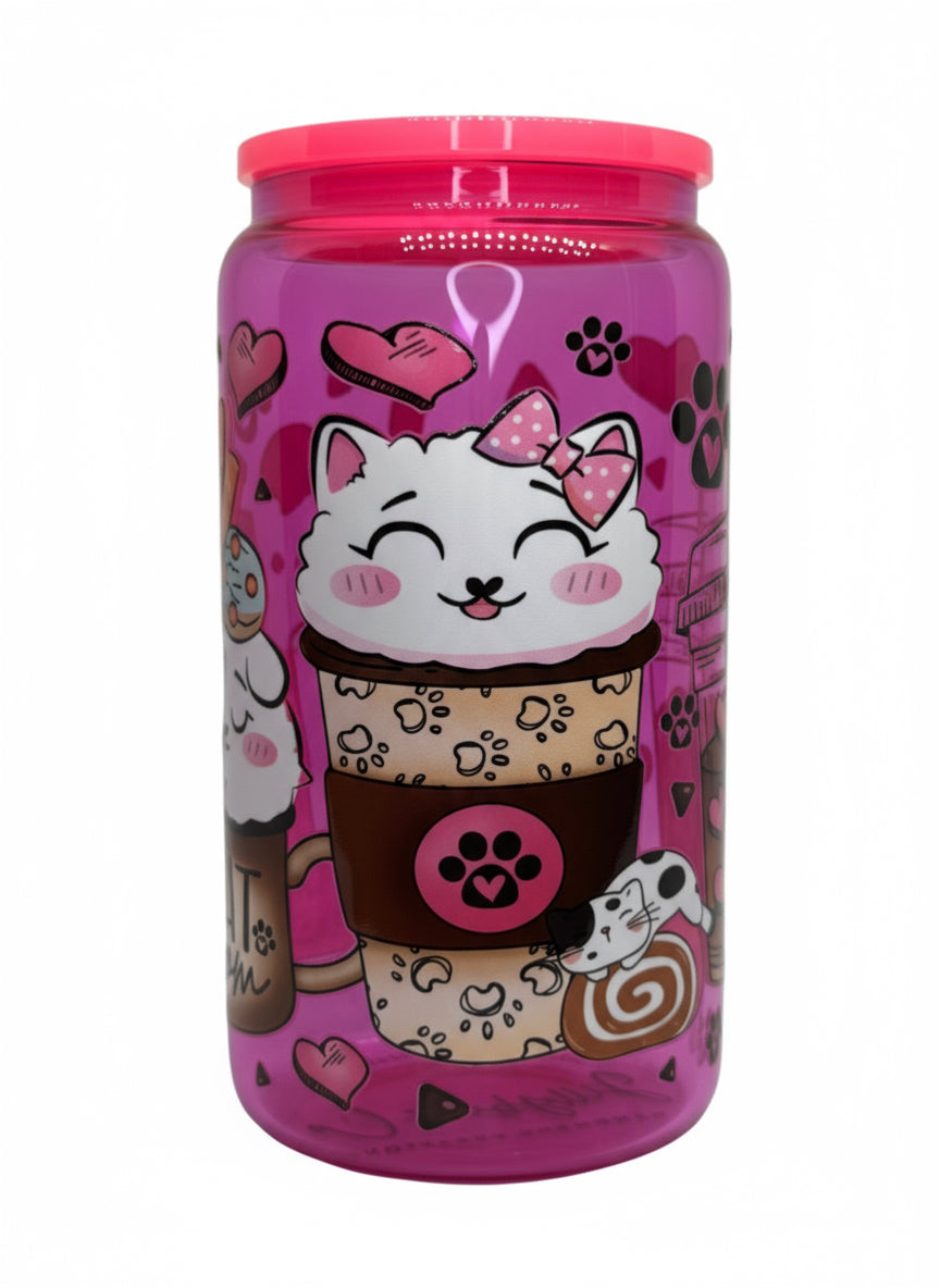 Cats & Coffee 16 oz Glass Cup