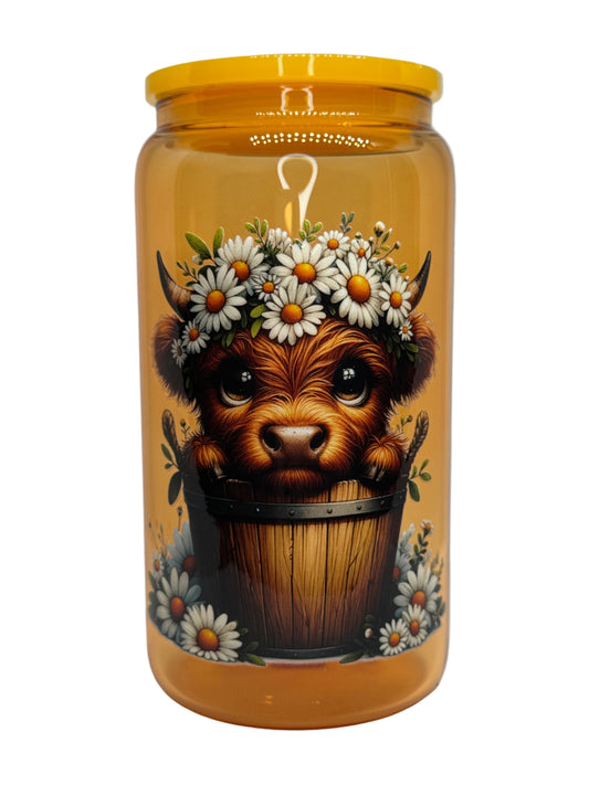 Daisy Cow 16 oz Glass Cup