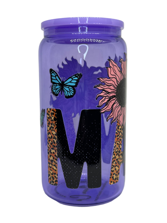 Mama Sunflower 16 oz Glass Cup