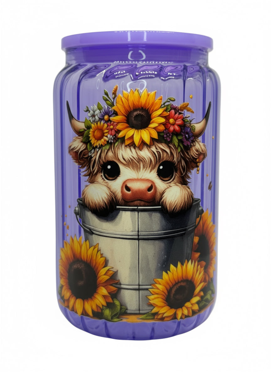 Sunflower Cow 16 oz Glass Cup