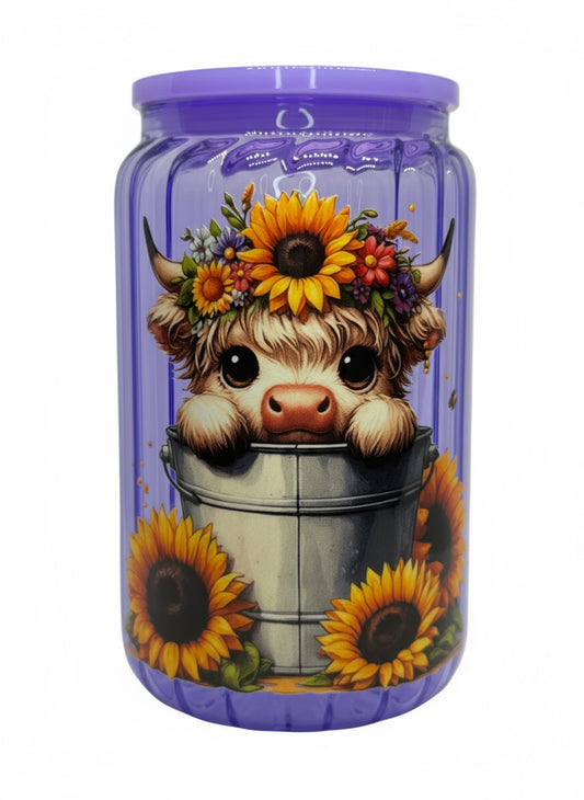 Sunflower Cow 16 oz Glass Cup