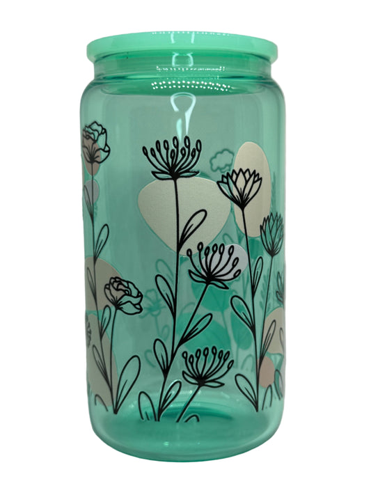 Geometrical Floral 16 oz Glass Cup