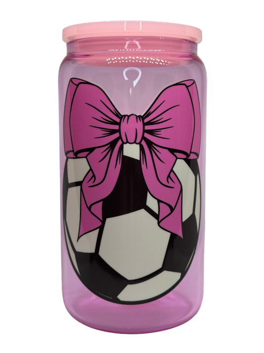 Soccer Bow 16 oz Glass Cup