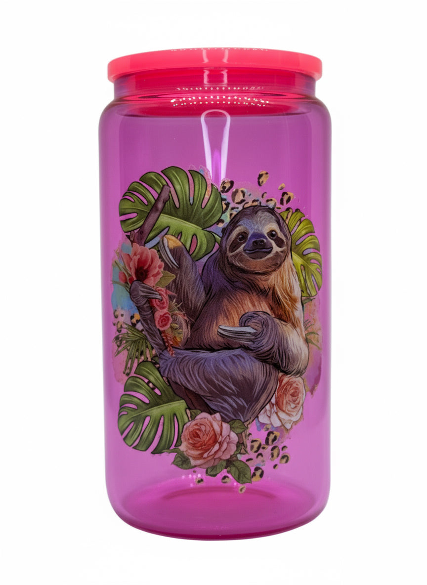 Sloth 16 oz Glass Cup