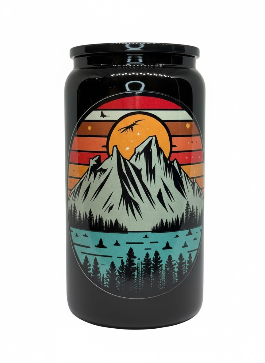 Mountain Sunset 16 oz Glass Cup
